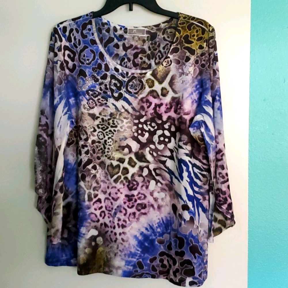 Jersey knit top with sheer sleeves